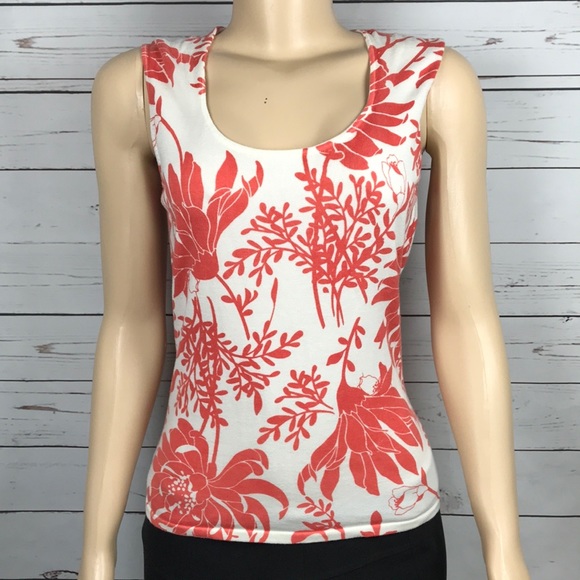 Ann Taylor Tops - Ann Taylor cotton salmon white print tank size M